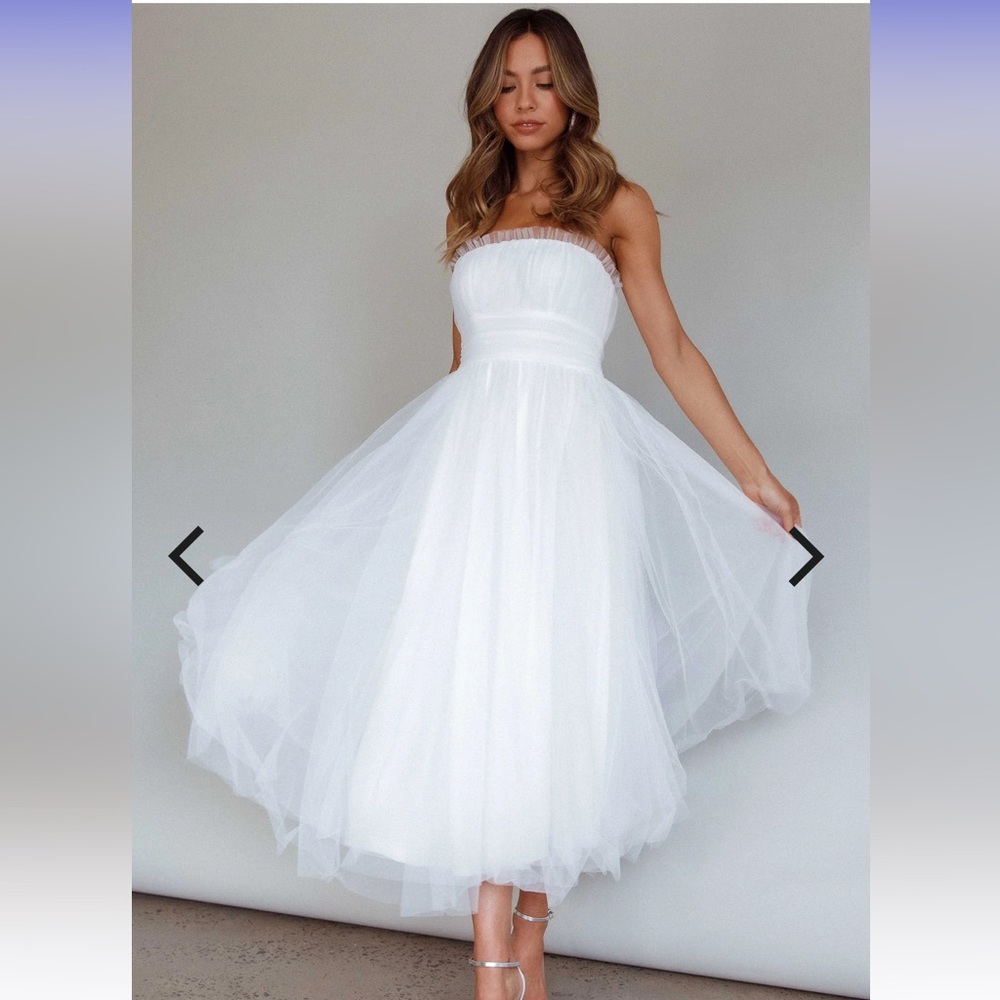 Fayette Strapless Mesh Midi Dress White